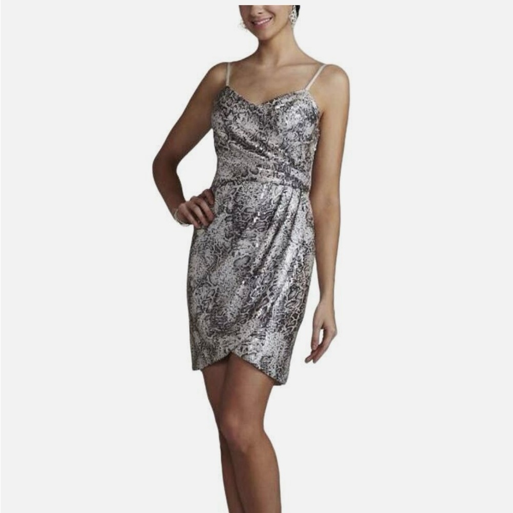 Vintage Oleg Cassini Gray Sequin Snake Print Cocktail Party Dress Women Sz 4.